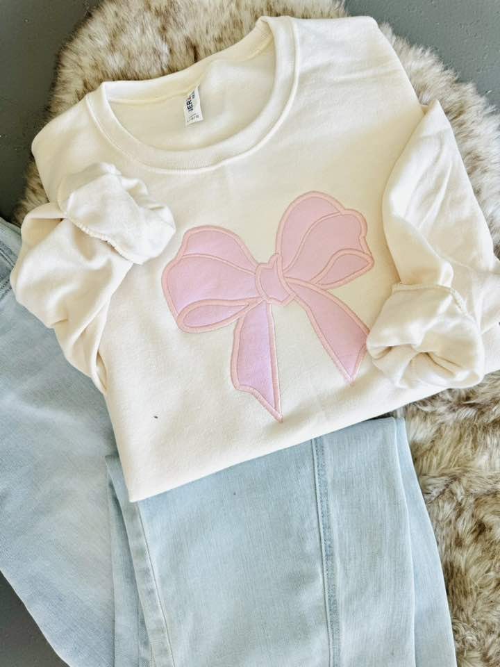Bow Applique Embroidered Sweatshirt