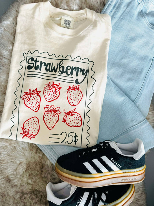 Strawberry Post Stamp DTF Tee
