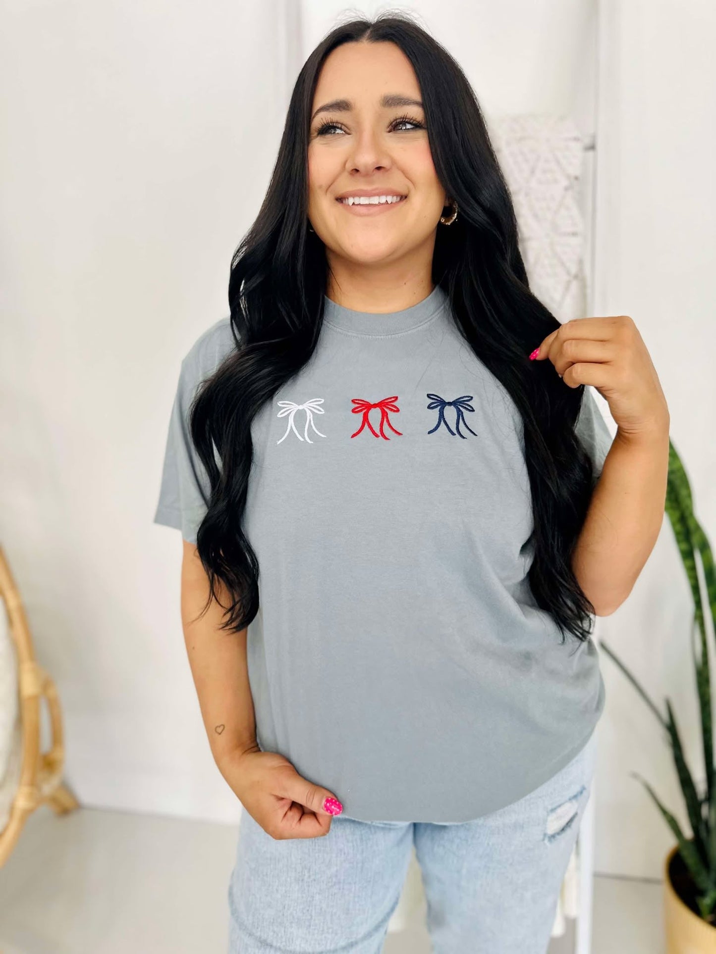 Patriotic Bow Embroidered Tee