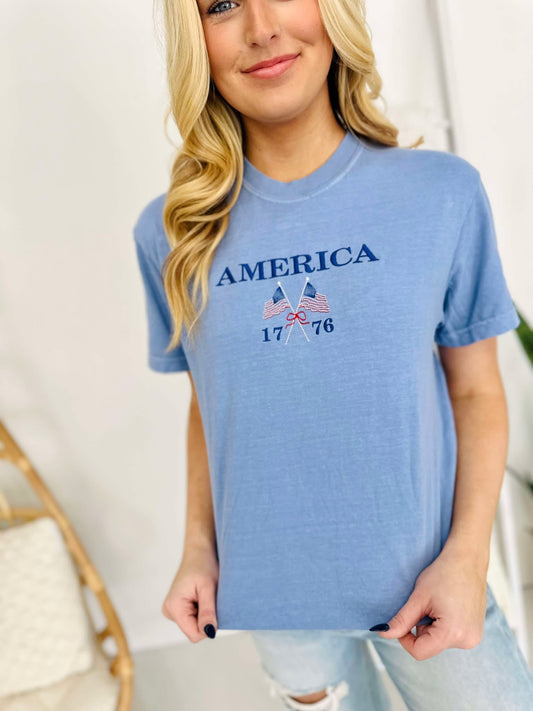 America 1776 Flag Embroidered Tee