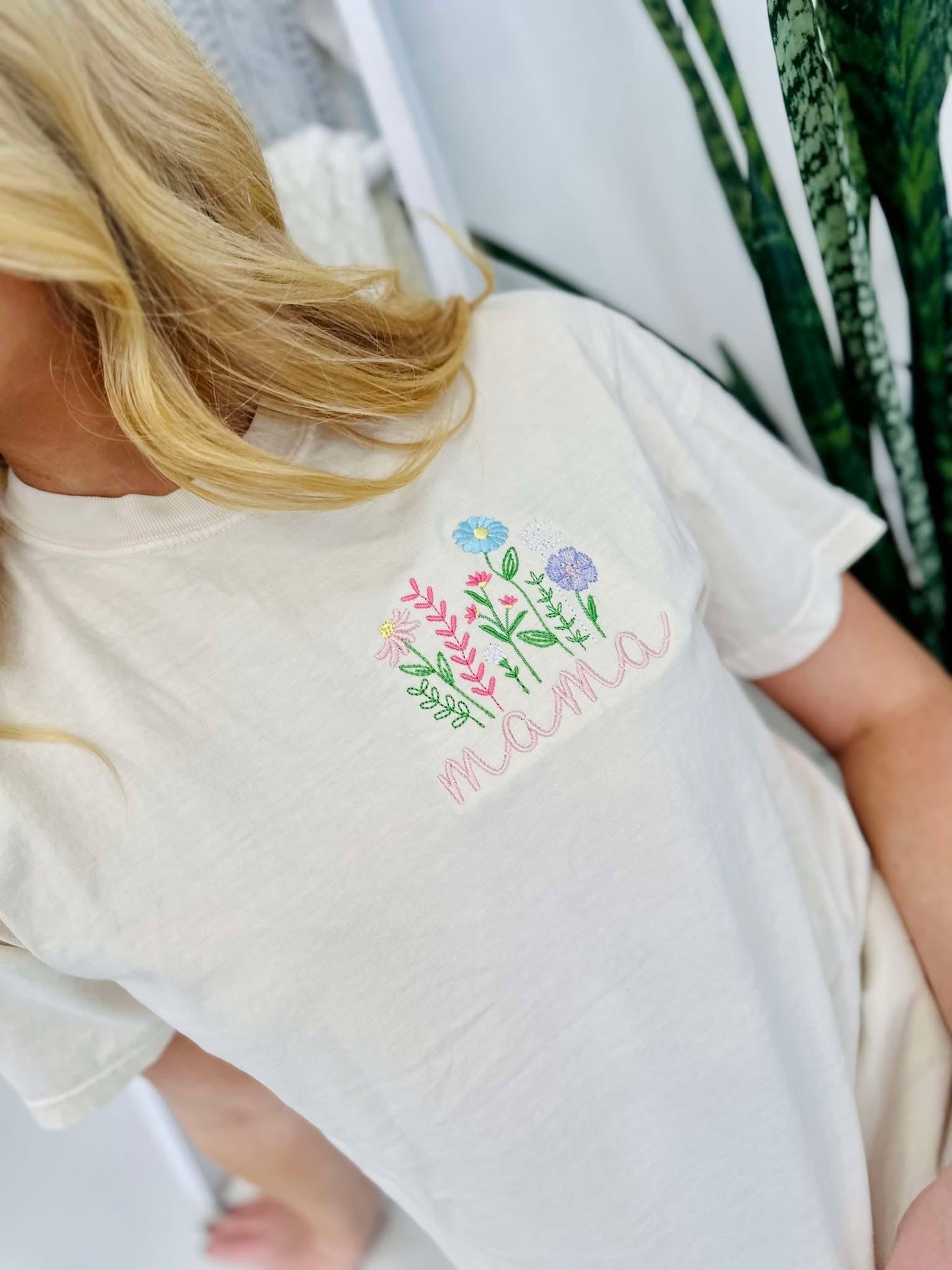 Mama Floral Pocket Sized Embroidered Tee
