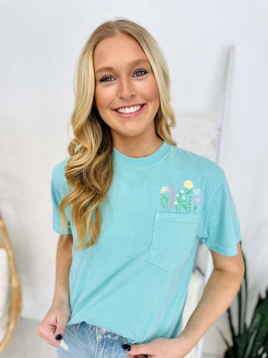 Floral Pocket Embroidered Pocket Tee