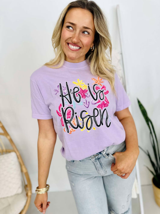 Hand Drawn He Is Risen Flowers DTF Tee