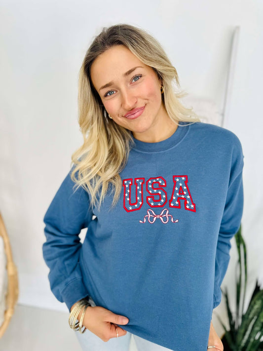 USA Varsity Star's Bow Embroidered Sweatshirt