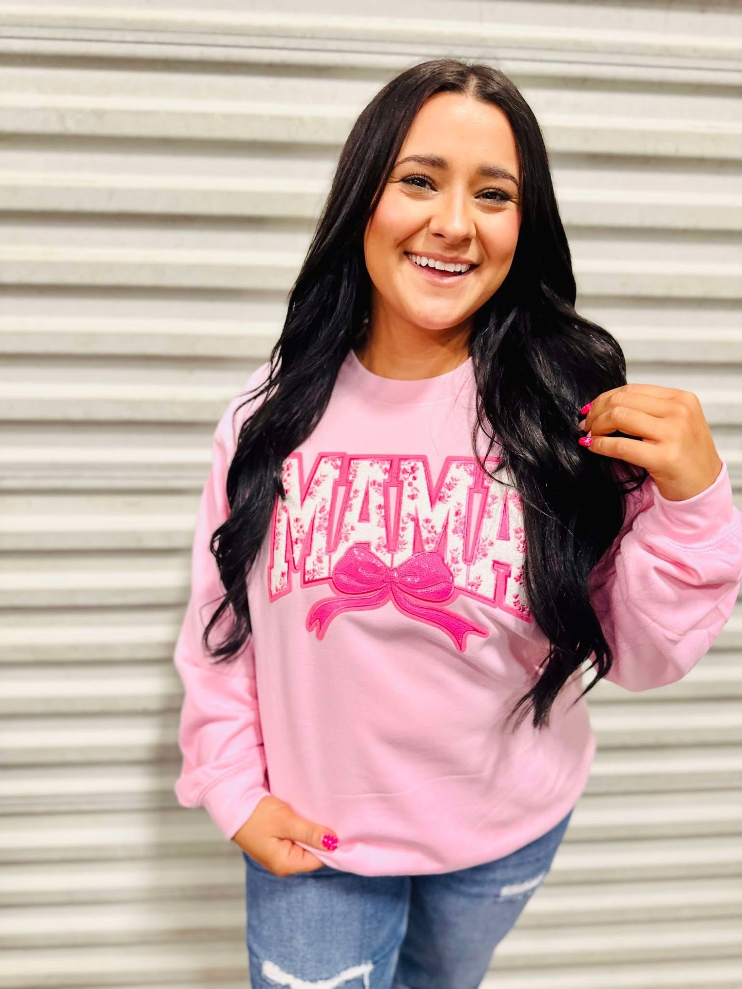 Pink Mama Chino Bow Patch Sweatshirt