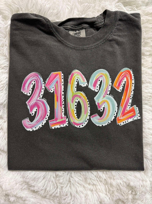 Custom Paint Brushed Zip Code DTF Tee