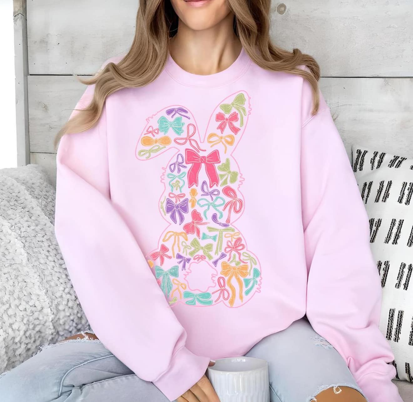 Bow Collage Easter Bunny Shaped DTF Sweatshirt