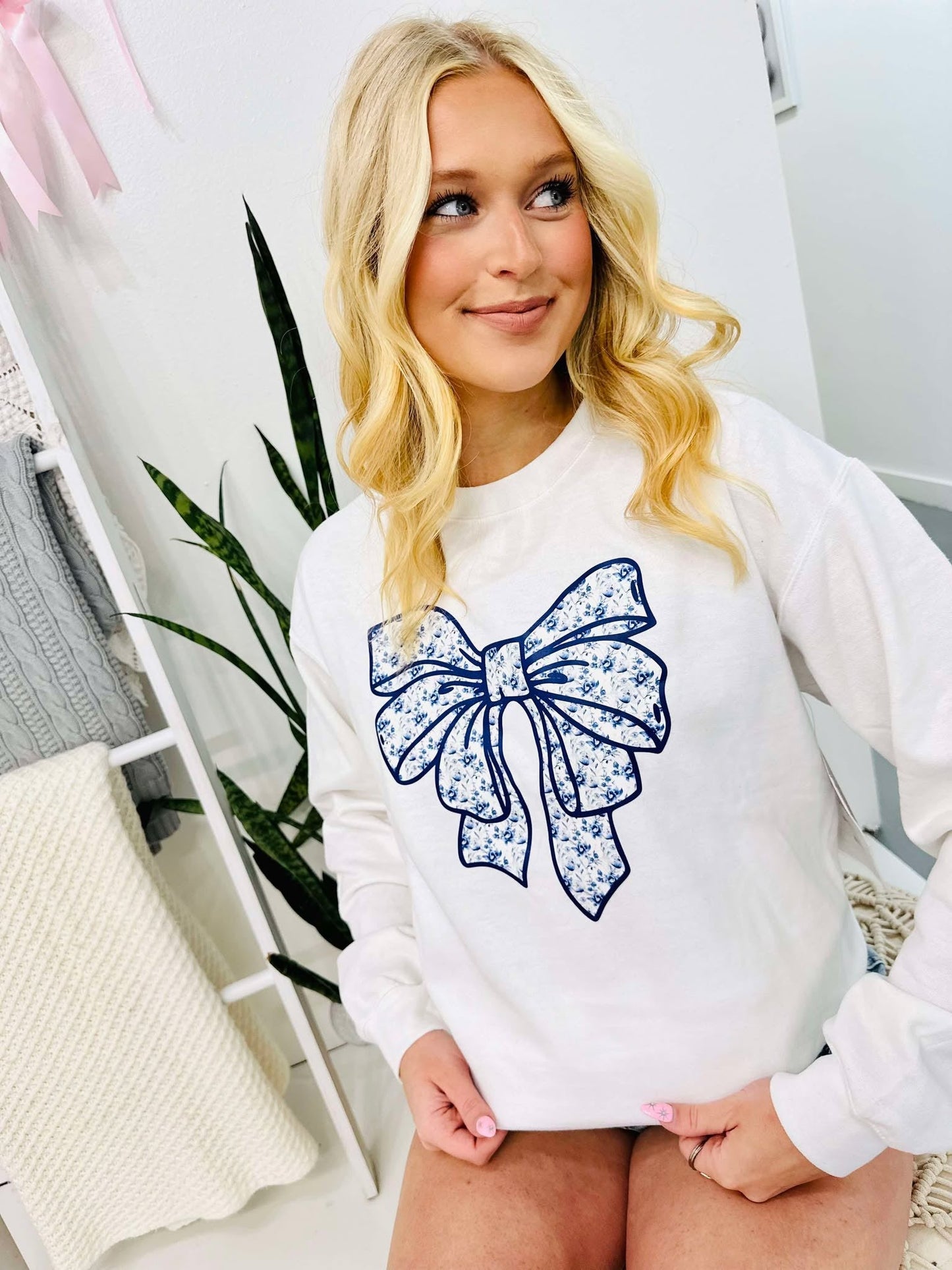 Big Blue Coquette Chino Bow DTF Sweatshirt