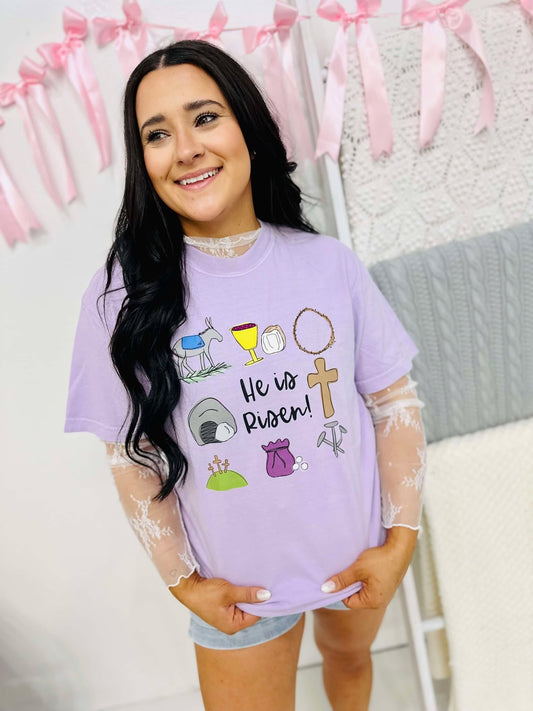 He Is Risen Easter Trinkets DTF Tee