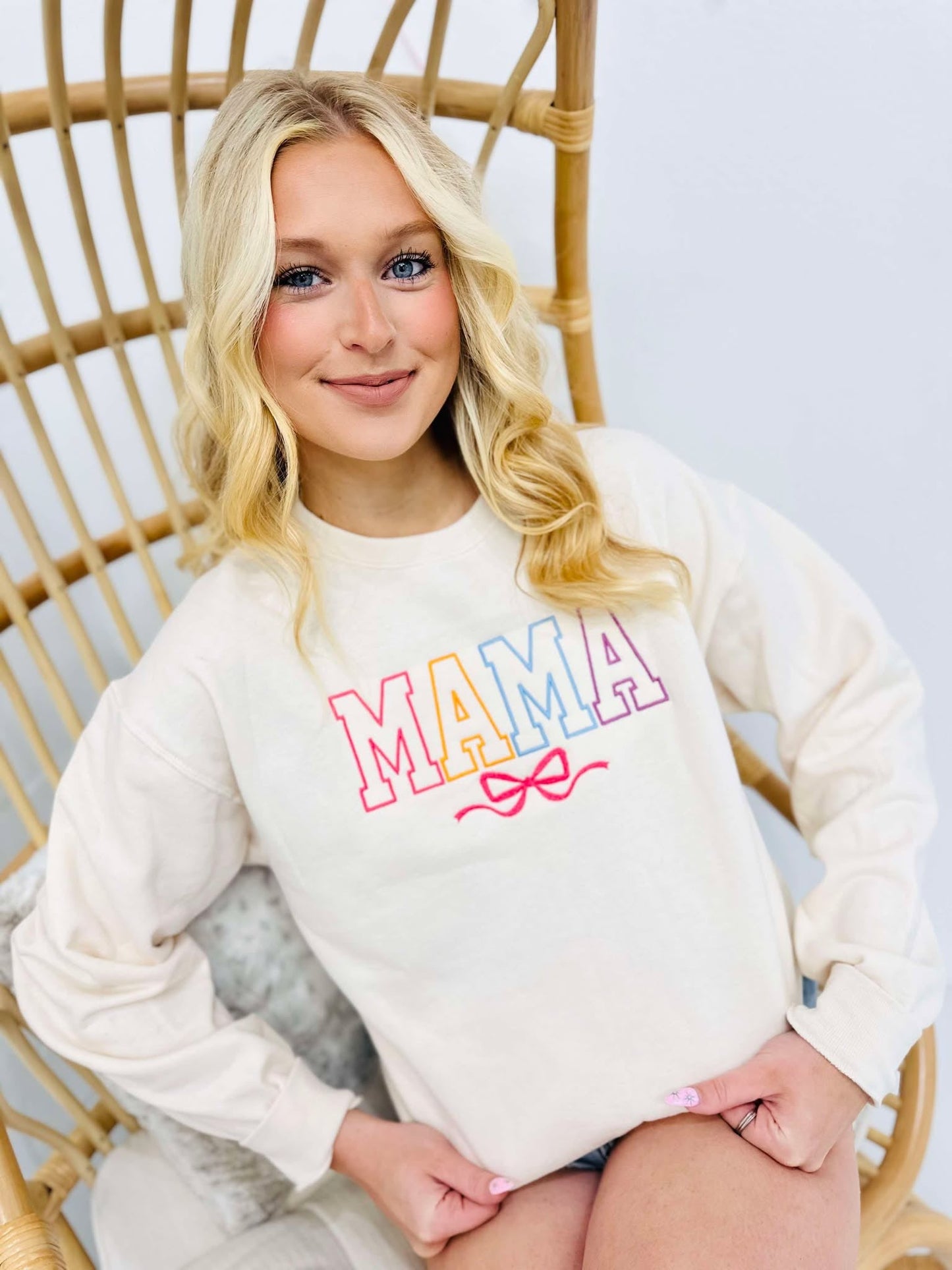 Mama Multi Color Bow Embroidered Sweatshirt