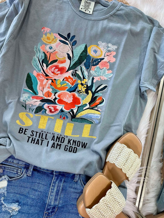 Be Still And Know Floral Box DTF Tee