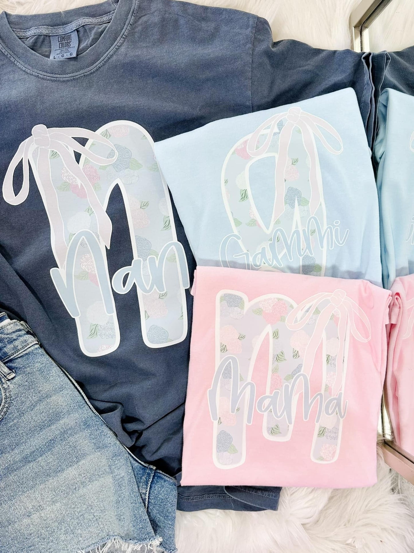 Custom Hydrangea Bow Letter Name DTF Tee