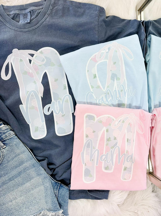 Custom Hydrangea Bow Letter Name DTF Tee