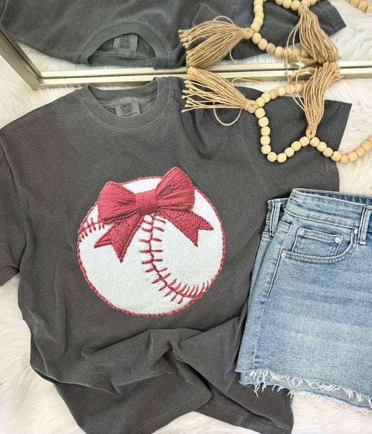 Faux Stitch Baseball With Bow DTF Design