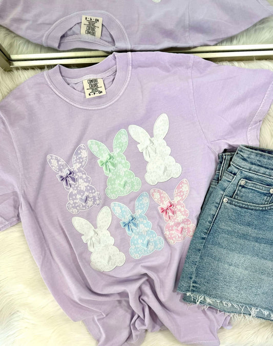 Multi Colored Lace Bunny Trio Stack DTF Tee