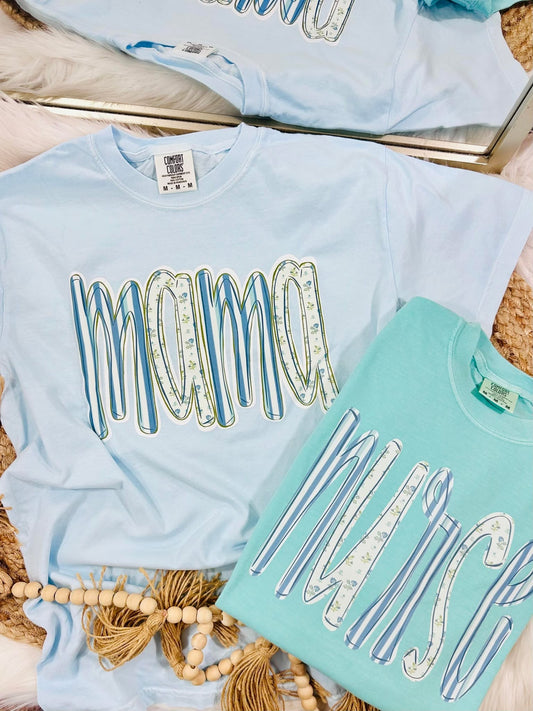 Custom Blue And Green Striped DTF Tee