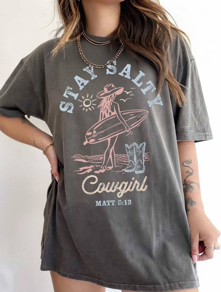 Stay Salty Beach Cowgirl Verse Graphic Tee