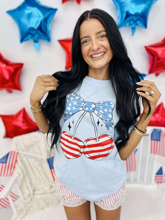 July Patriotic Flag Cherry's DTF Graphic Tee