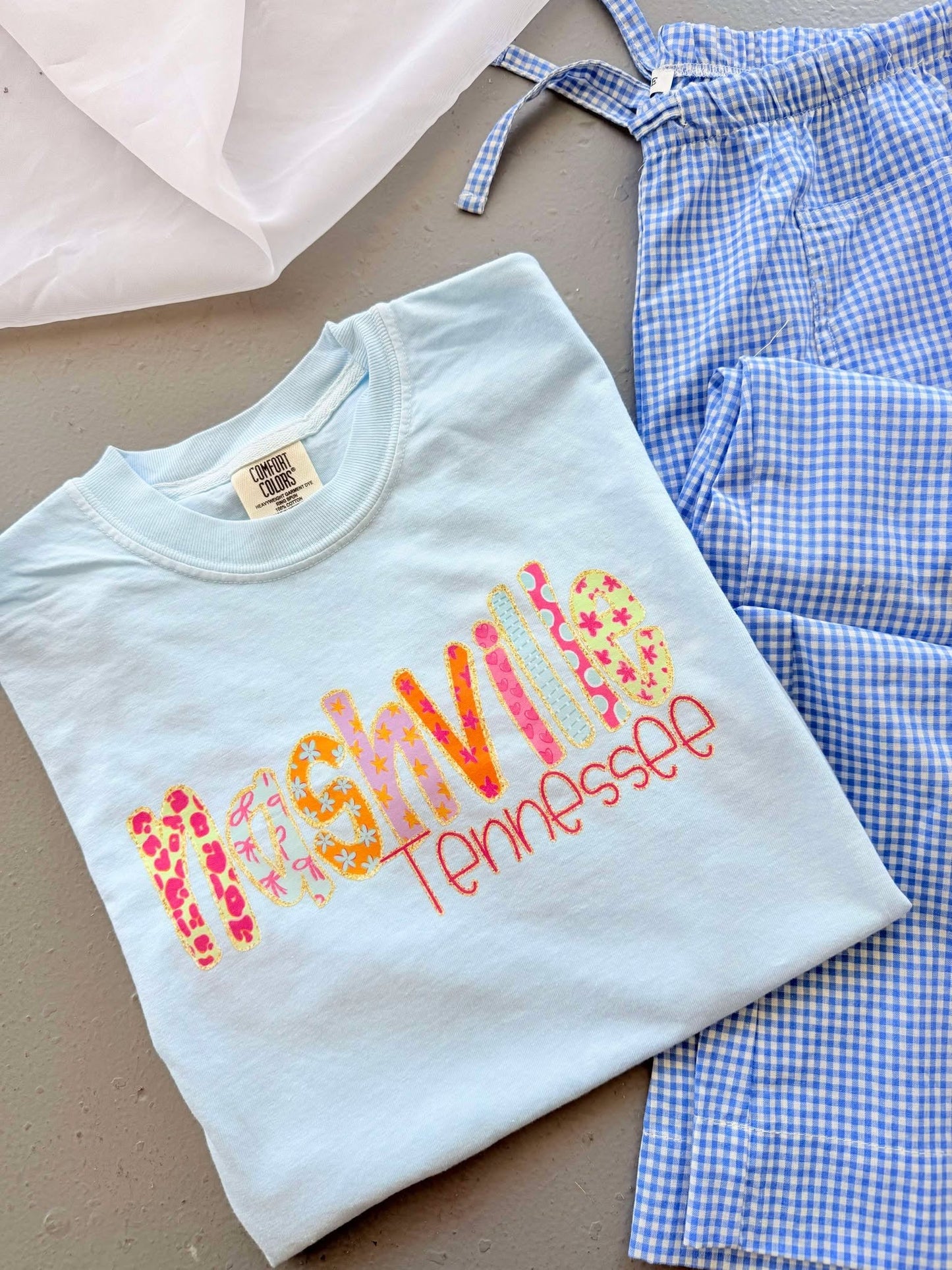 Custom Cutesy Colorful Glitter Letter Graphic Tee