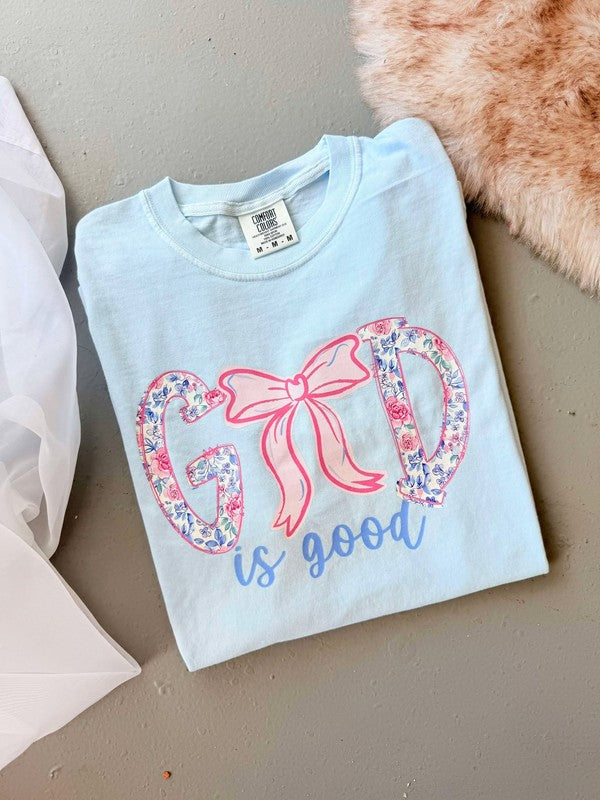 God is Good Floral Bow DTF Graphic Tee Shirt
