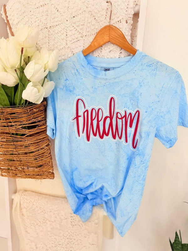 Freedom Cursive Double Puff/Glitter Graphic Tee