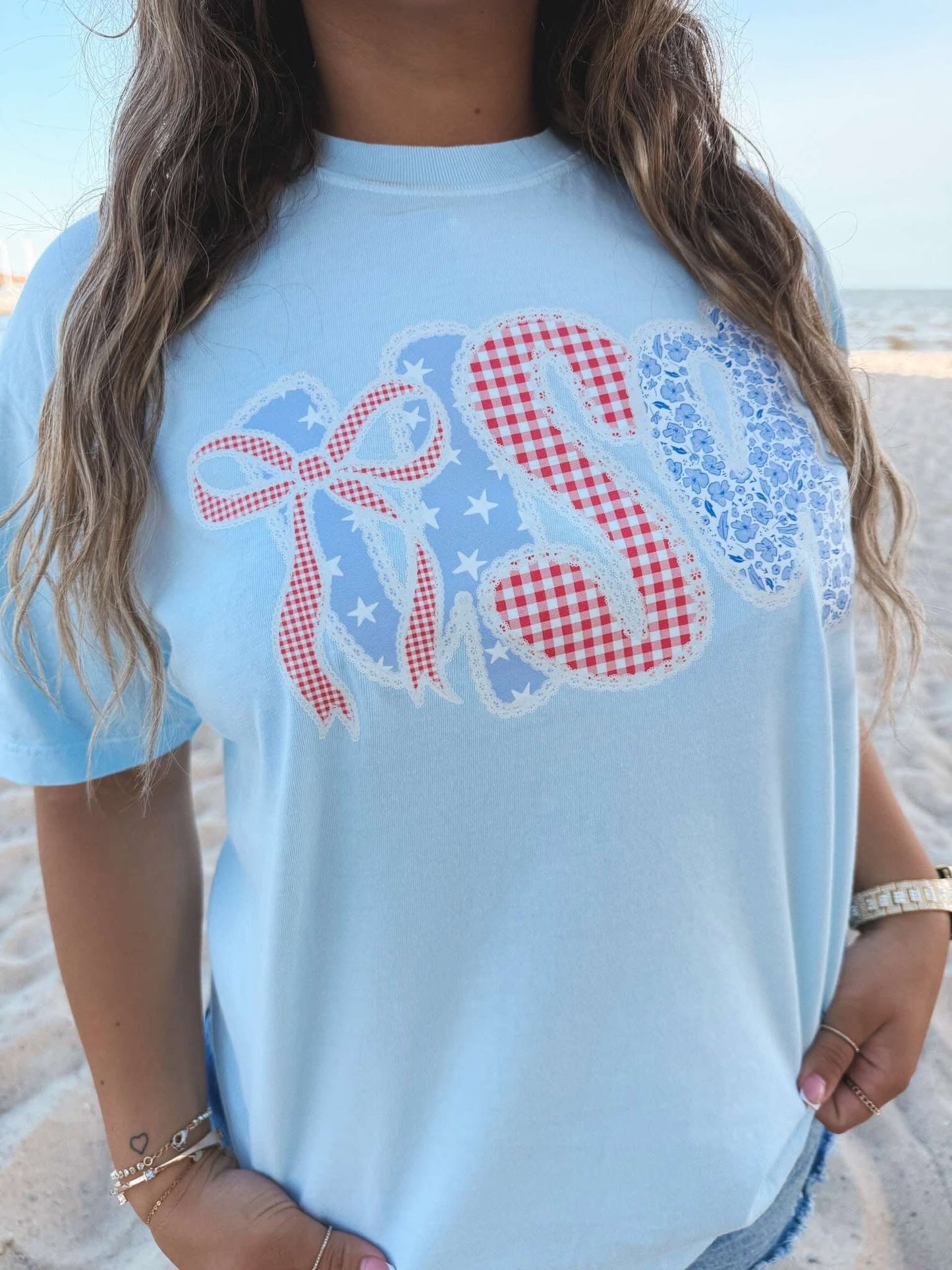 USA Lace Trim Patriotic Graphic Tee