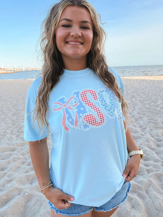 USA Lace Trim Patriotic Graphic Tee
