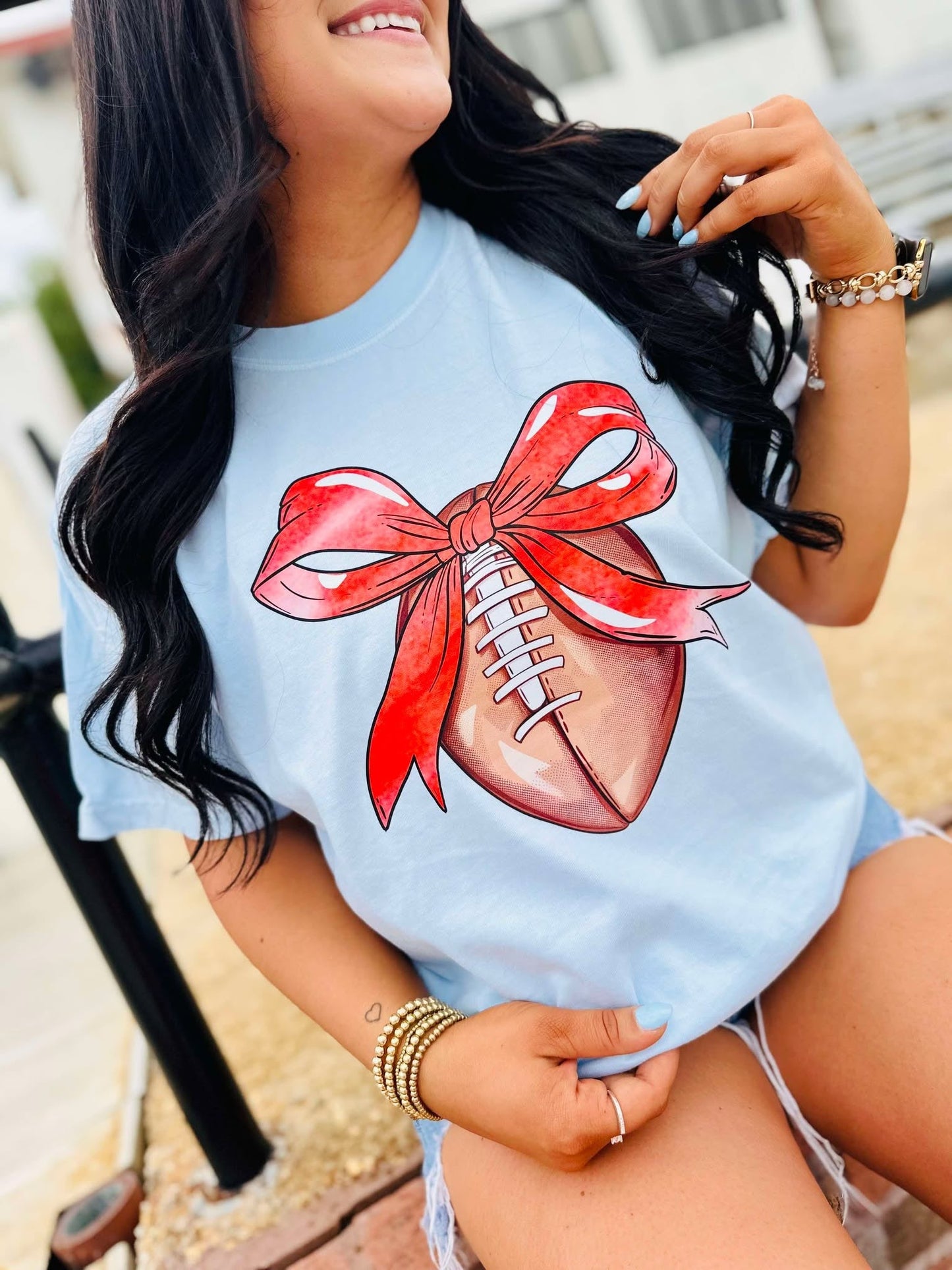 Custom Color Football Bow Graphic Tee