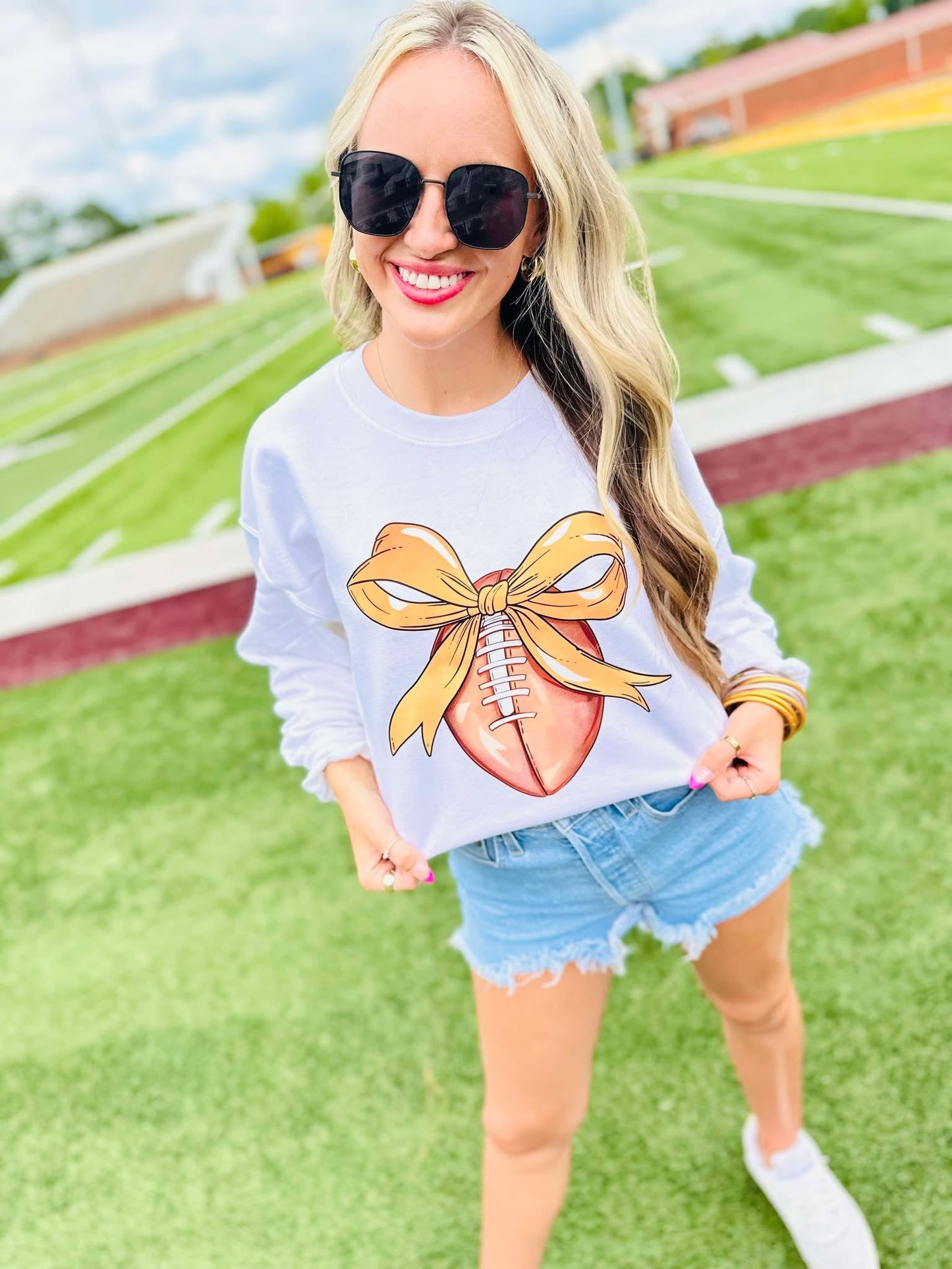Custom Color Football Bow Graphic Sweatshirt
