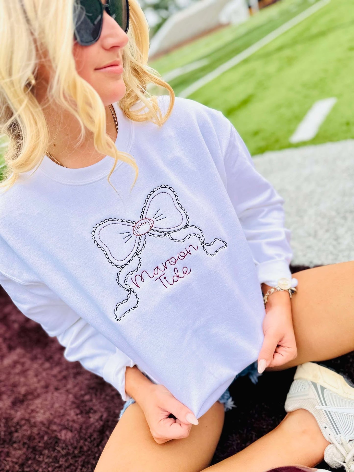 Coquette School Spirit Bow Embroidered Sweatshirt