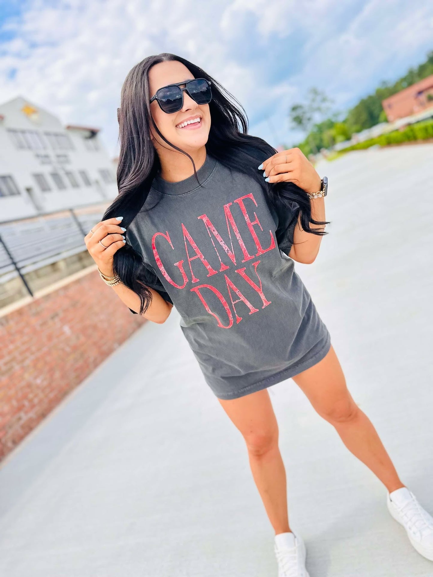 Oversized Distressed Game Day Graphic Tee