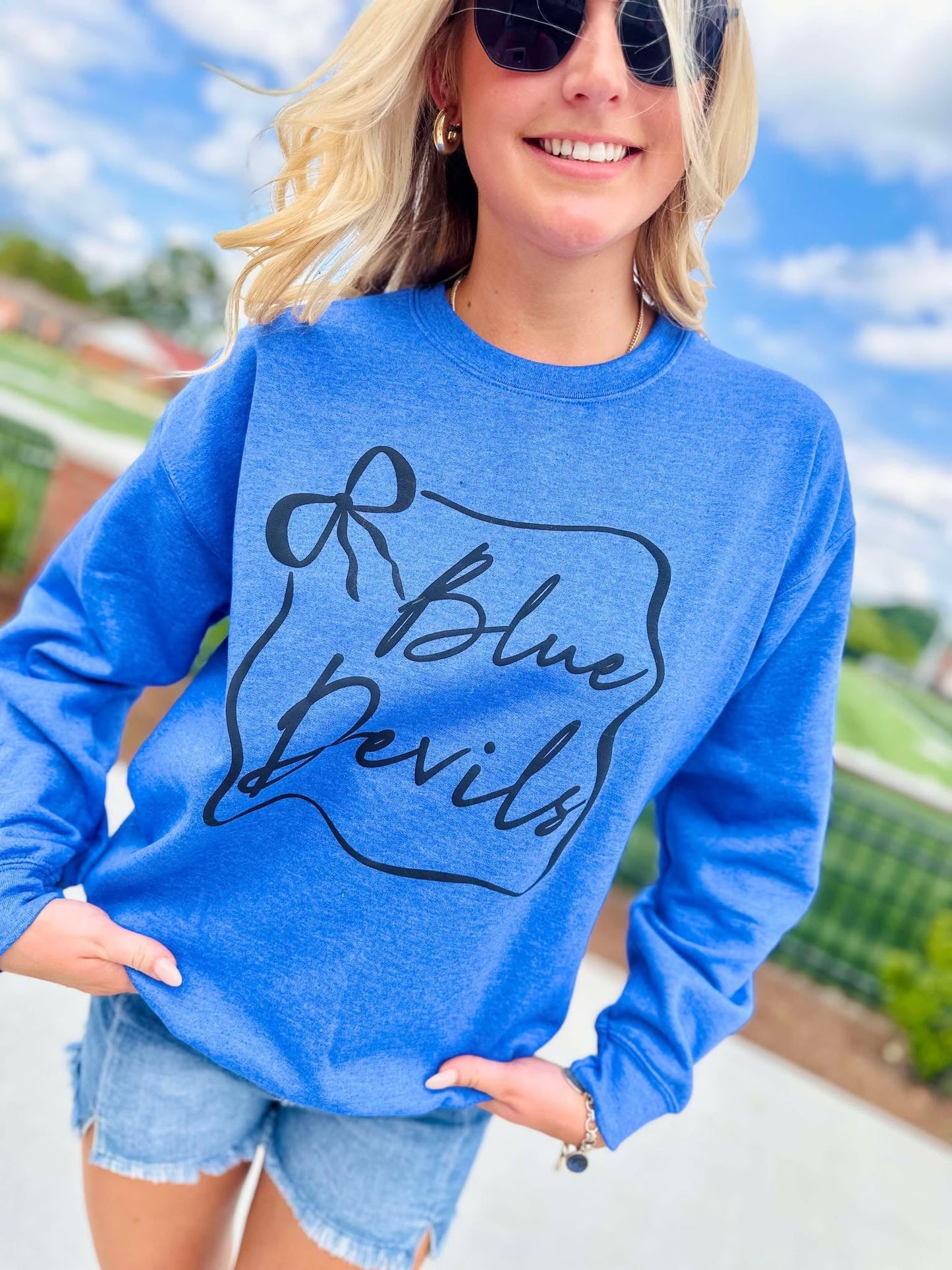 Custom School Puff Bow Frame Graphic Sweatshirt