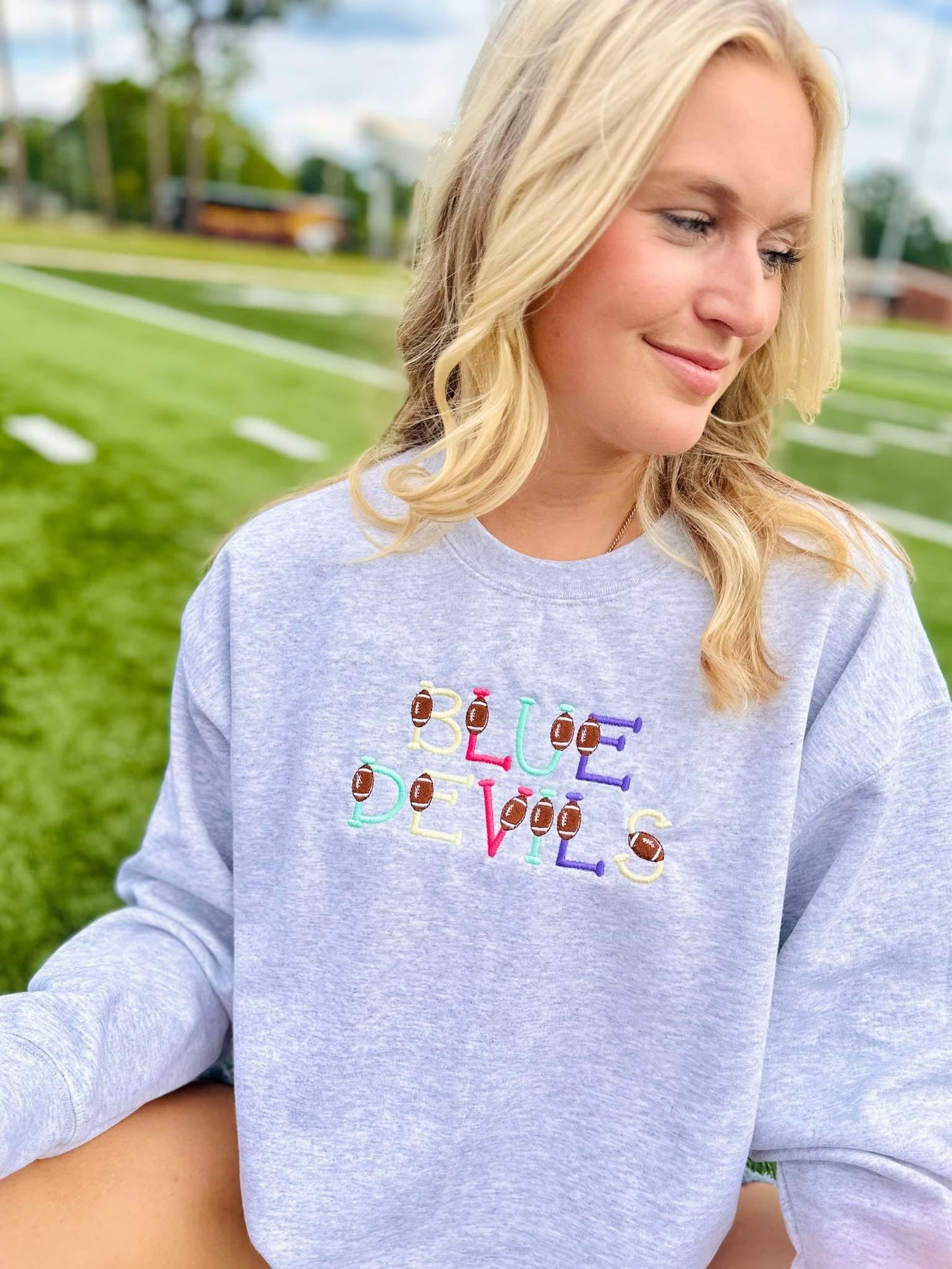 Custom Multi Color Football Embroidered Sweatshirt
