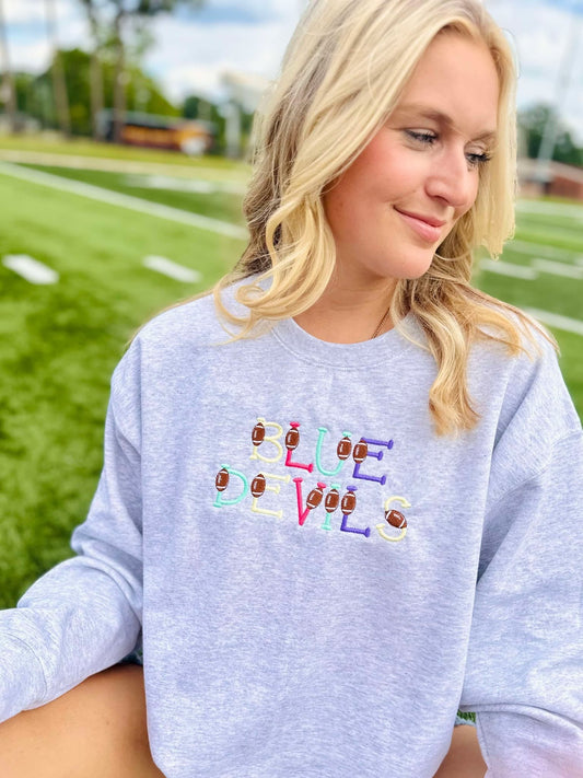 Custom Multi Color Football Embroidered Sweatshirt