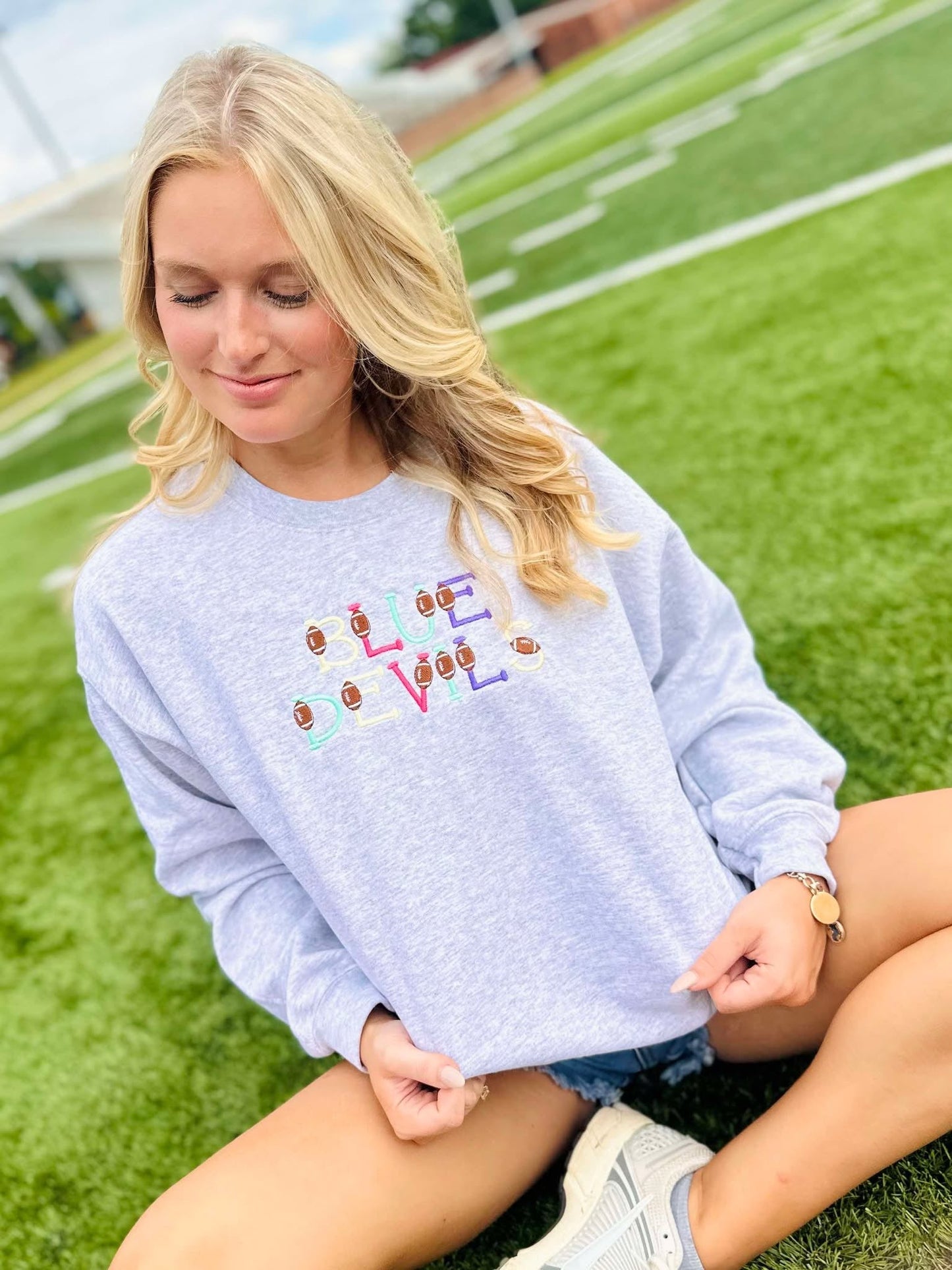 Custom Multi Color Football Embroidered Sweatshirt
