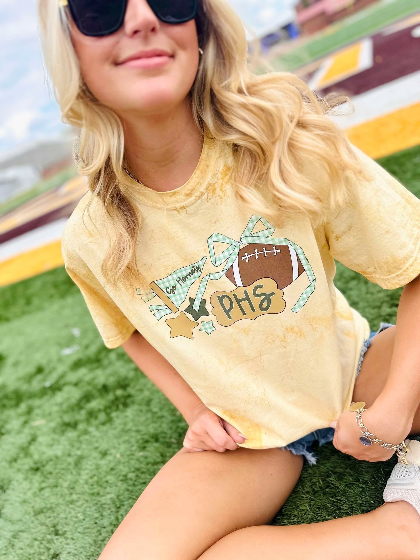 Gingham Bow Football Collage Graphic Tee