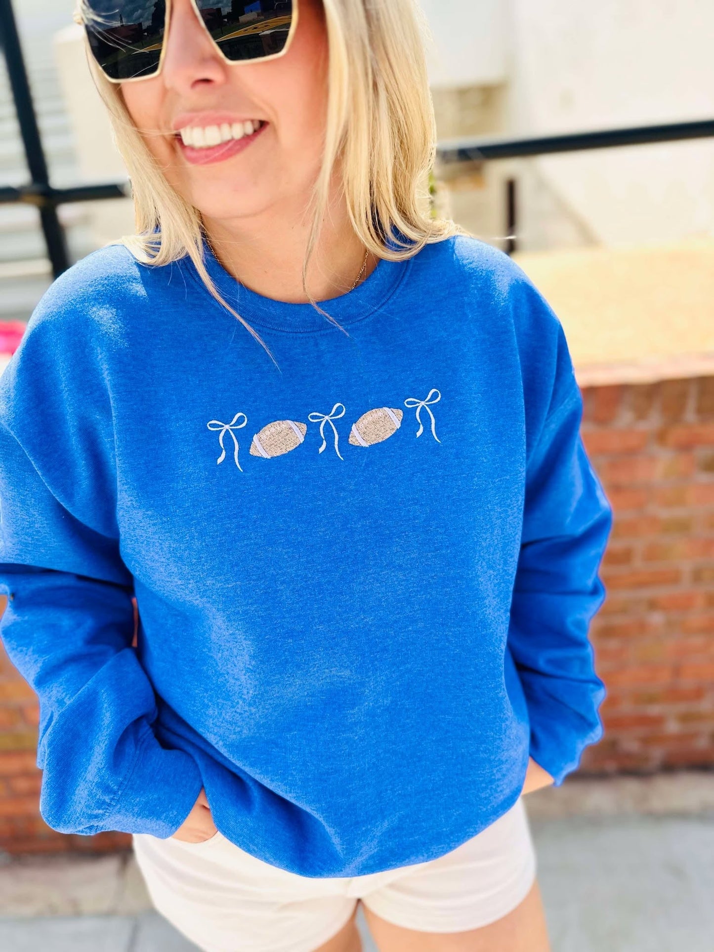 Coquette Football Bow Embroidered Sweatshirt
