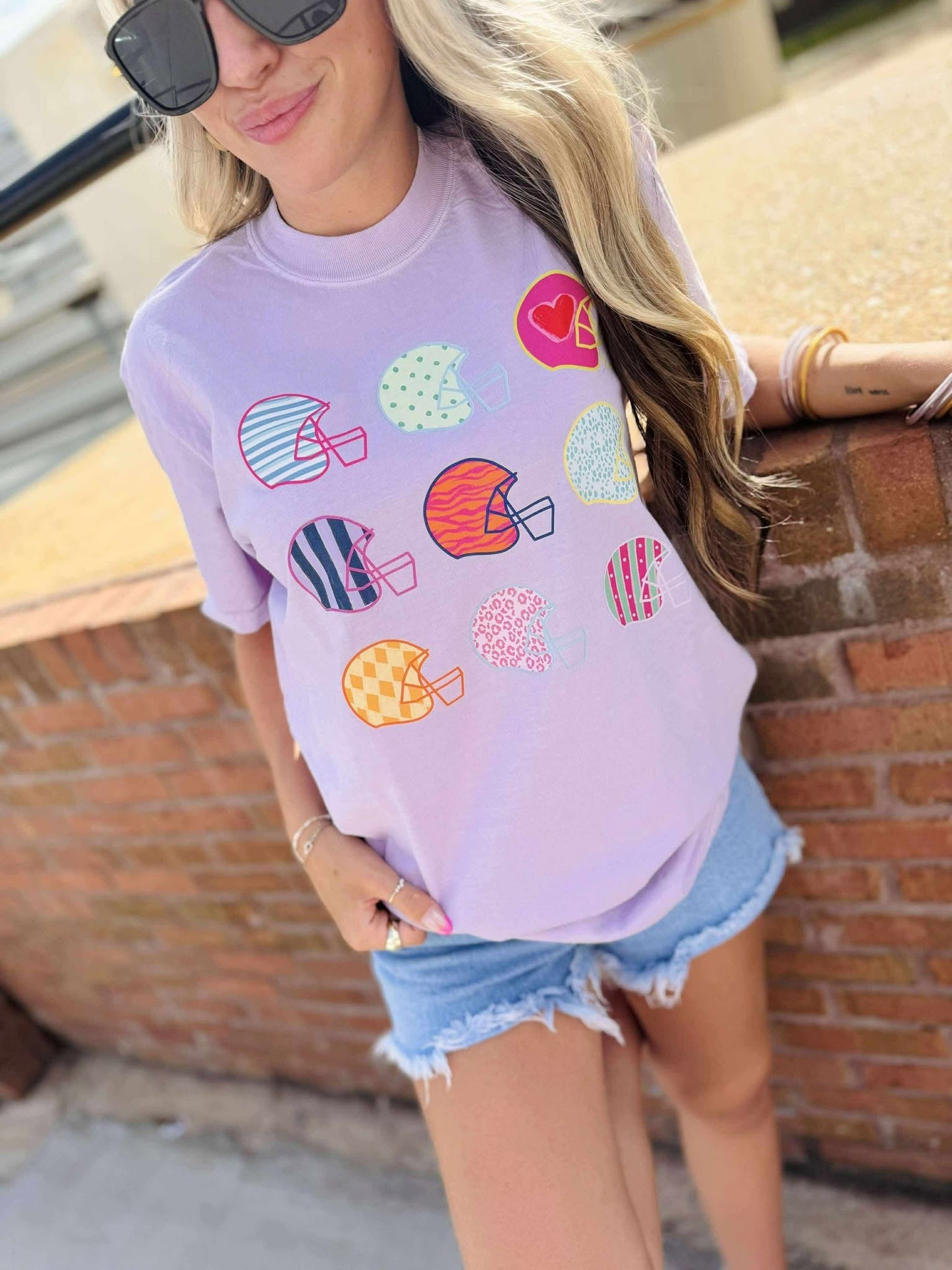 Neon Preppy Football Helmet Graphic Tee