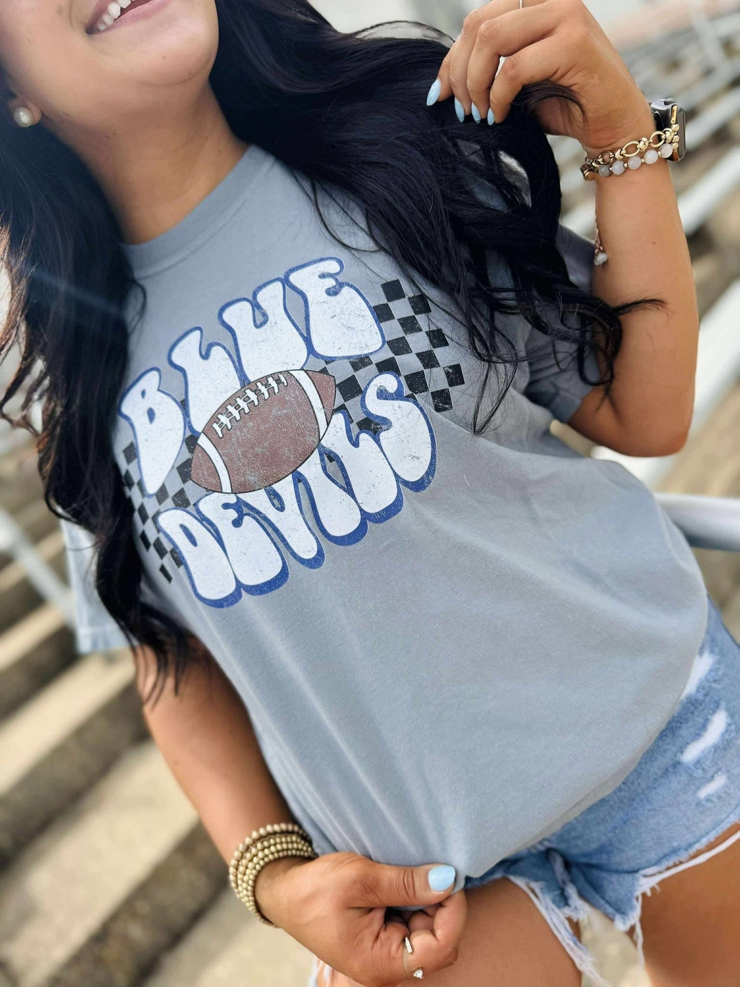 Distressed Checkered Football Mascot Graphic Tee