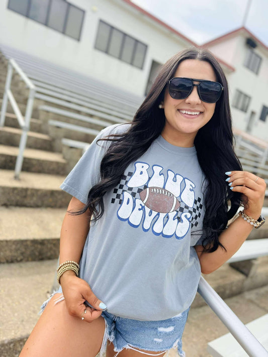 Distressed Checkered Football Mascot Graphic Tee