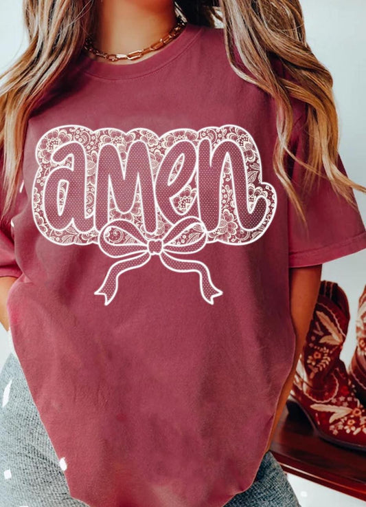 Amen Lace Bubble Bow Graphic Tee