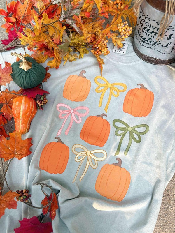 Pumpkin Bow Trio Check Fall Graphic Tee