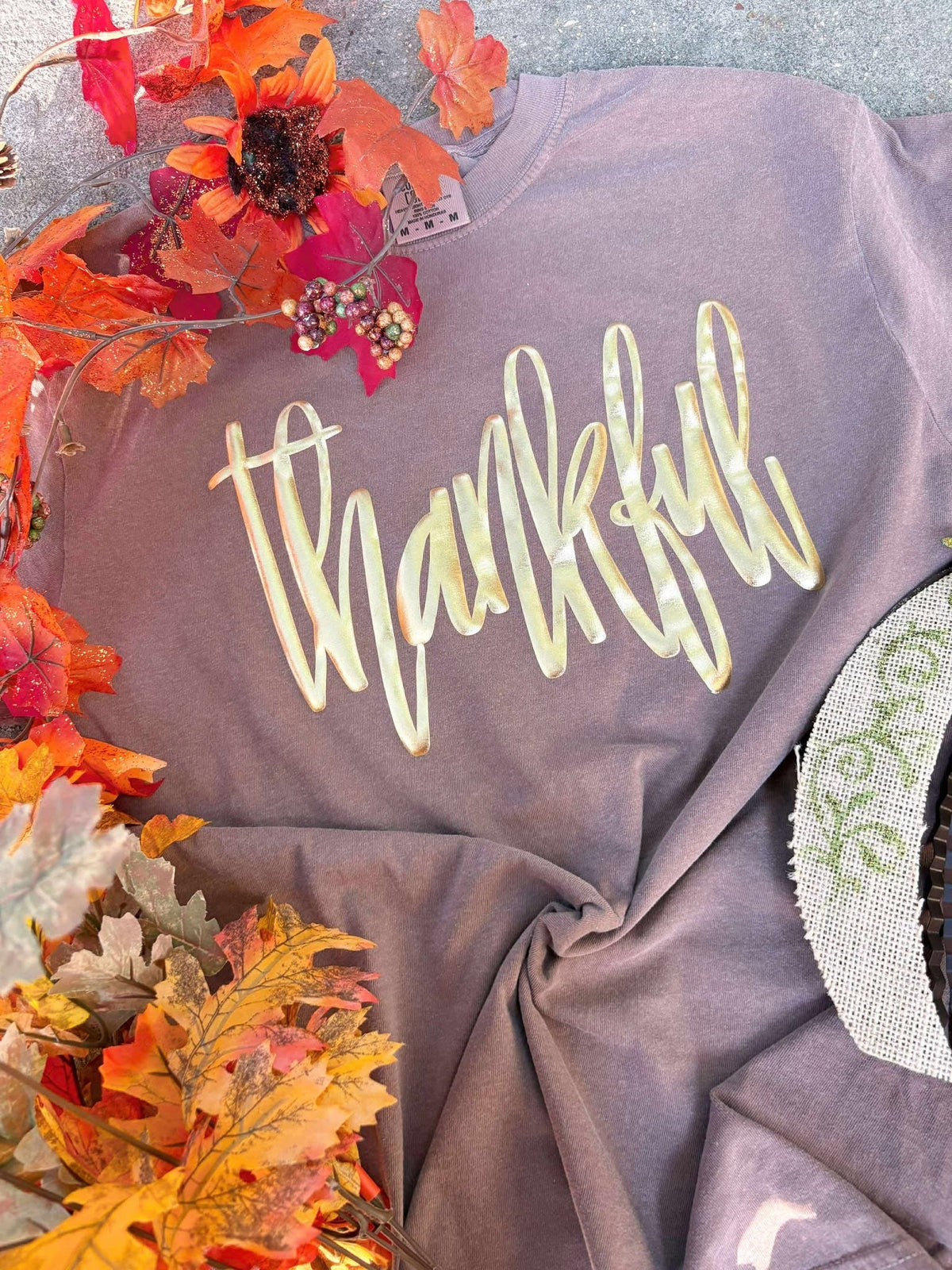 Cursive Thankful FALL06 Puff Graphic Tee