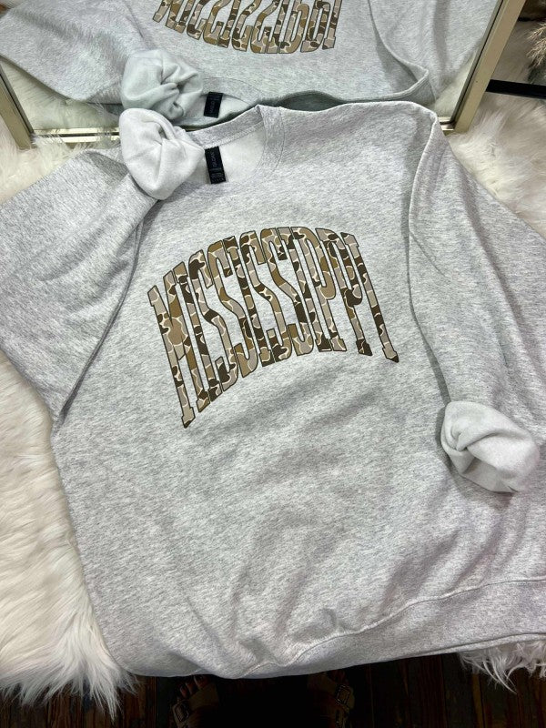 Tan Camo State Varsity DTF Graphic Sweatshirt