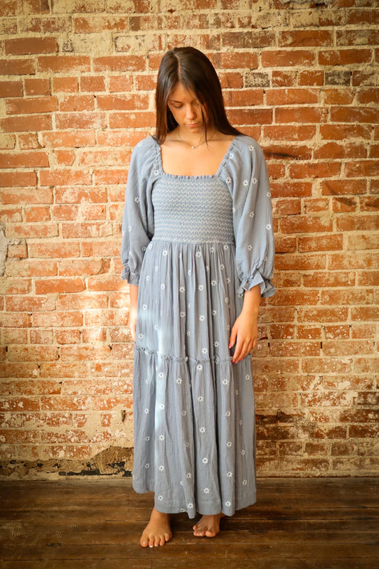 Embroidered Smocked Maxi Dress