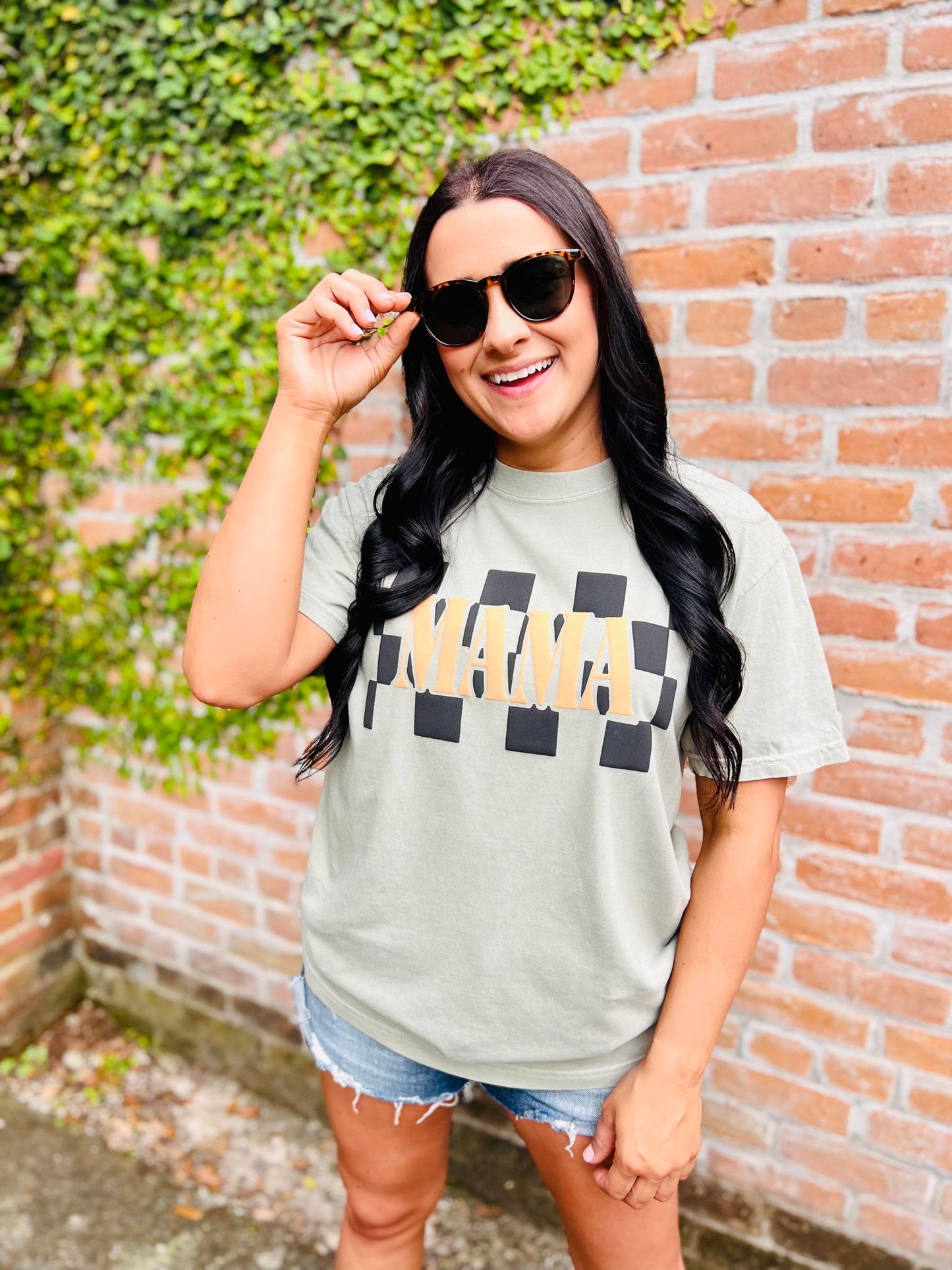 Mama Checkered Puff Graphic Tee