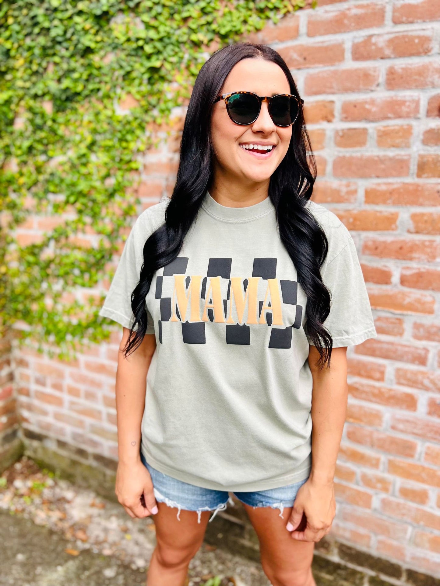 Mama Checkered Puff Graphic Tee