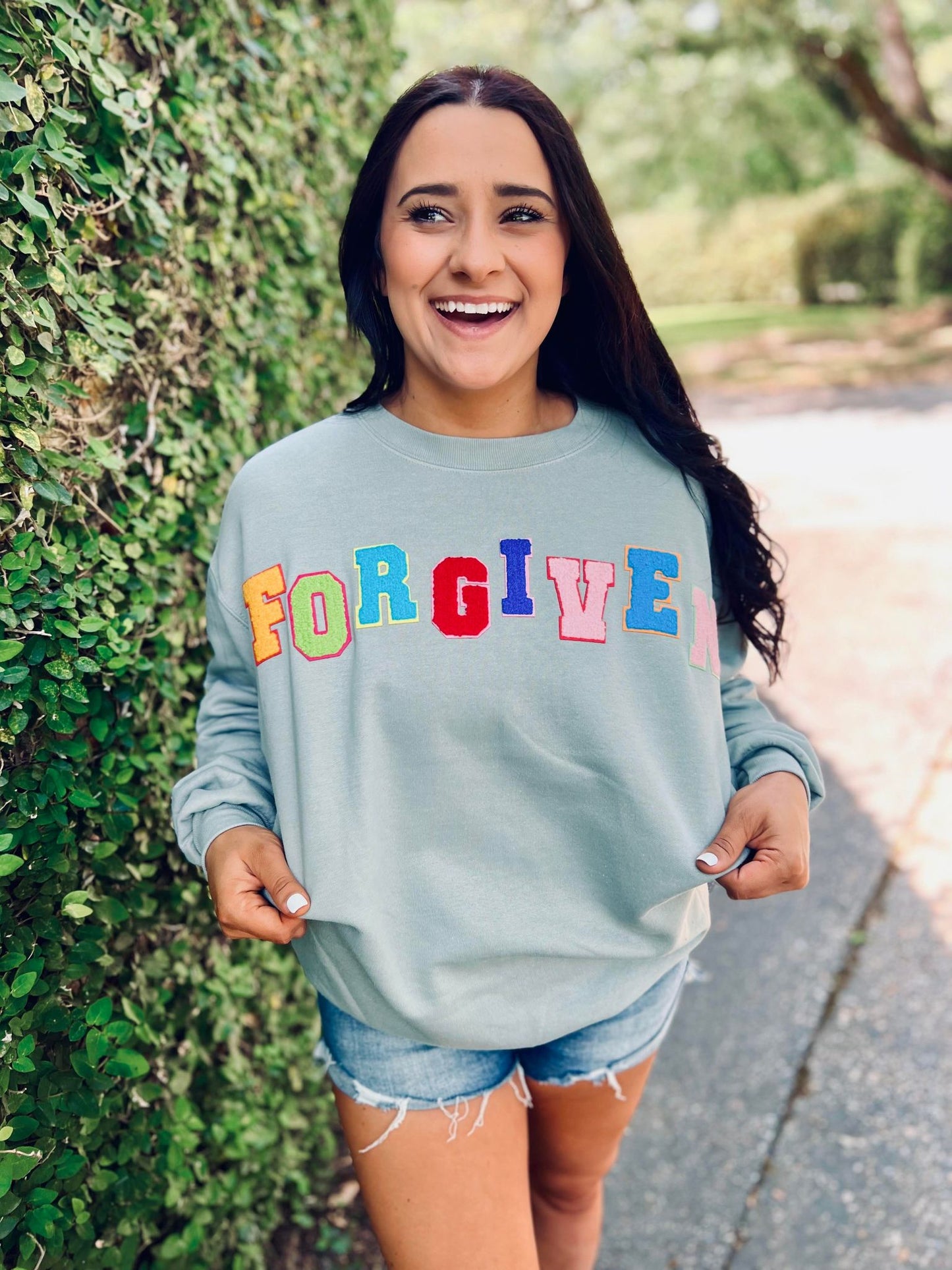 Forgiven Multi Colored Chenille Patch Sweatshirt