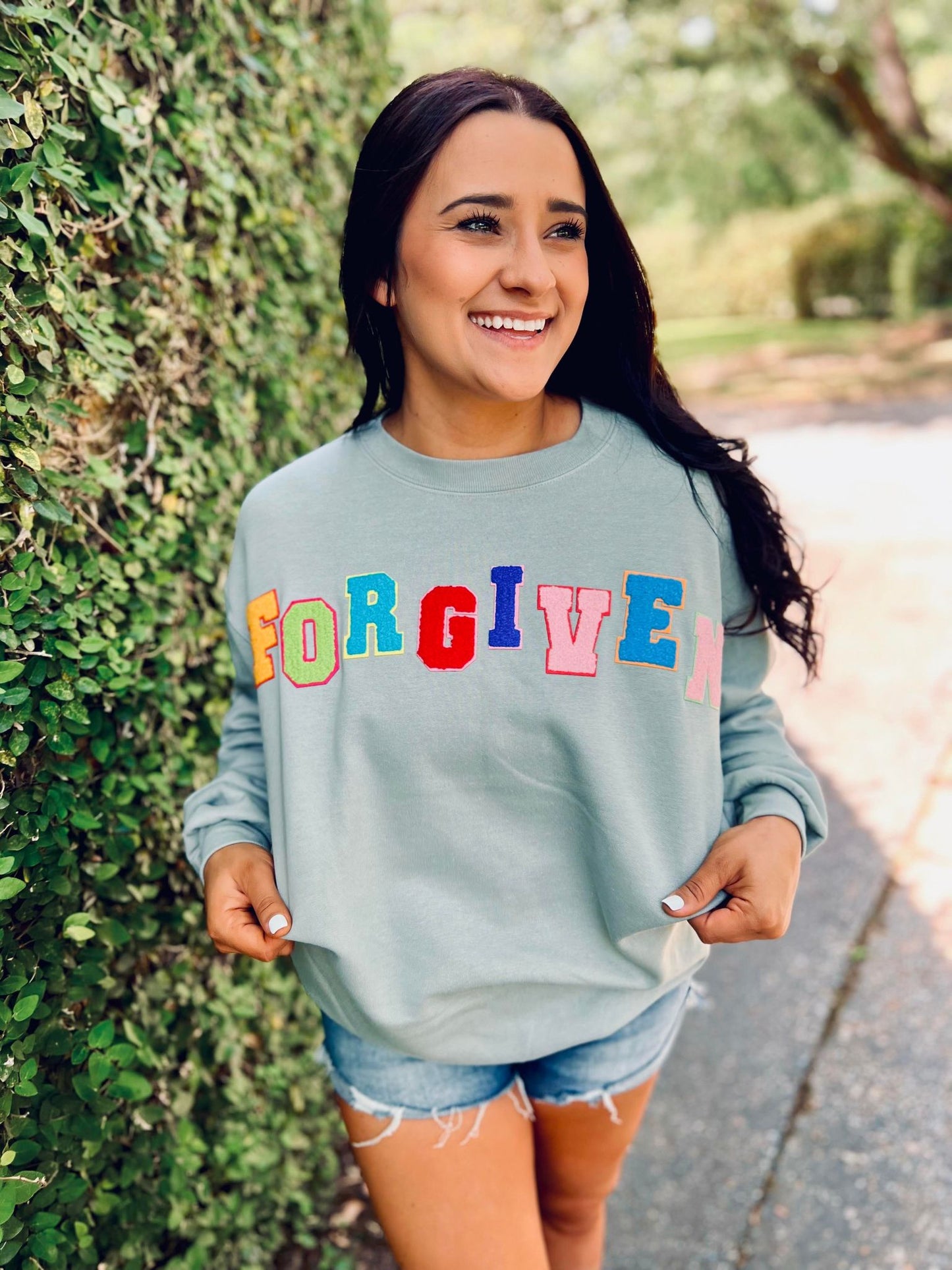 Forgiven Multi Colored Chenille Patch Sweatshirt