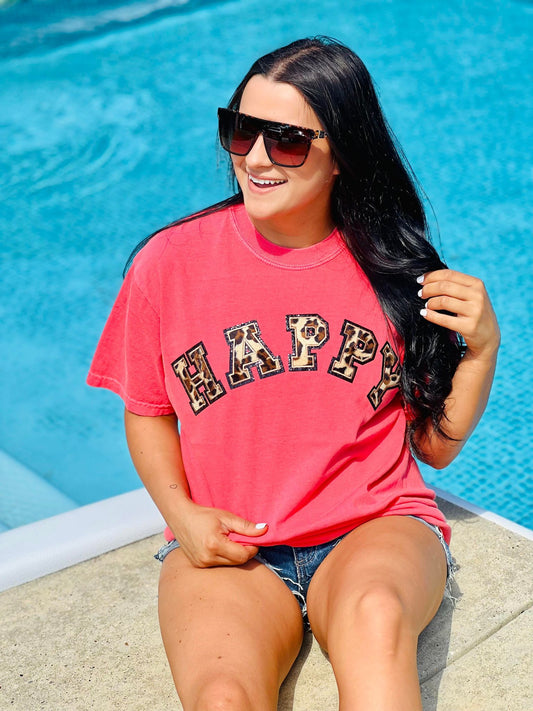 Happy Leopard Varsity Patch Tee